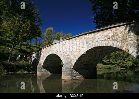 River level view of the Lower Bridge (Burnside's Bridge) in Antietam National Battlefield, Sharpsburg, Maryland. Stock Photo