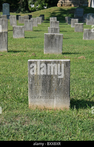 Headstone of American Civil War Soldier in the Confederate Cemetery, Fredericksburg, Virginia, United States. Stock Photo