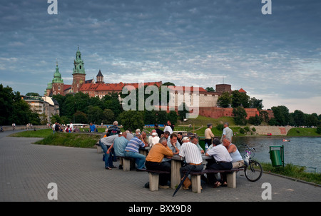 Chess players on embankments on the Vistula river near Wawel, Cracow, Poland Stock Photo