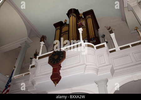 Church organ in the old North Church in the City of Boston, capital of Massachusetts in New England USA Stock Photo