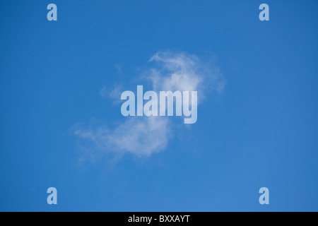 Single cirrus cloud isolated in a clear blue sky, indicating fine weather Stock Photo