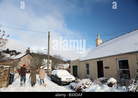 A winter scene of the village of West Linton, Scottish Borders in Scotland. Stock Photo