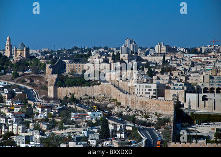 The walls of Jerusalem, seen from the Mount of Olives. Stock Photo