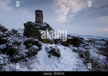 Winter evening at the folly of Mow Cop on the Staffordshire / Cheshire border Stock Photo