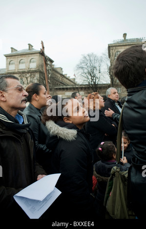 Paris, France, Crowd People, Children, Coptic Christians Demonstrating Reacting, Terrorist Attacks in Egypt, on Street Stock Photo