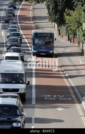 Bus lane Topsham Rd near Burnthouse Lane Exeter  Devon UK Stock Photo