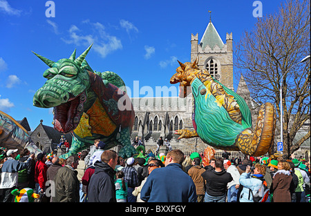 Floating Model Dragons in St. Patrick's Day Parade Dublin Ireland Stock Photo