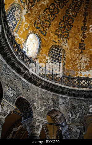 ISTANBUL, Turkey - Worn details of the interior of Hagia Sophia. Originally built as a Christian cathedral, then converted to a Muslim mosque in the 15th century, and now a museum (since 1935), the Hagia Sophia is one of the oldest and grandest buildings in Istanbul. For a thousand years, it was the largest cathedral in the world and is regarded as the crowning achievement of Byzantine architecture. In July 2020, Turkish President Recep Tayyip Erdogan decreed that Hagia Sophia would be converted back to a mosque. Stock Photo