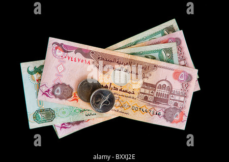 some U.A.E. banknotes and coins Stock Photo