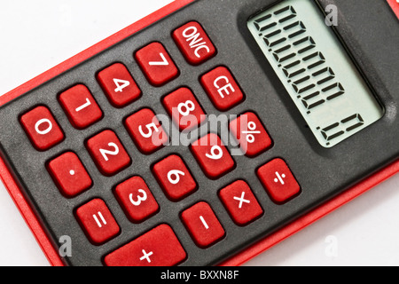 Mini red calculator isolated on white background Stock Photo