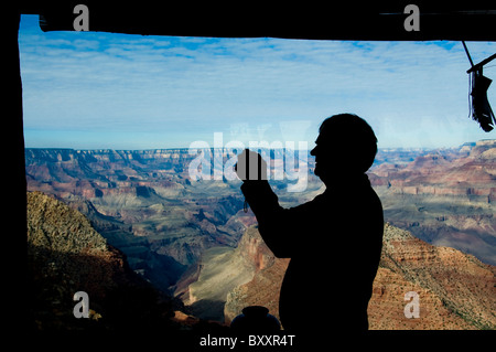 Inside window of Desert View Watchtower in Grand Canyon National Park Arizona Stock Photo
