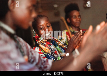 In the town of Djibo in northern Burkina Faso, young 'doohoobe' (people who sing 'doohaali') dance in traditional fashion. Stock Photo