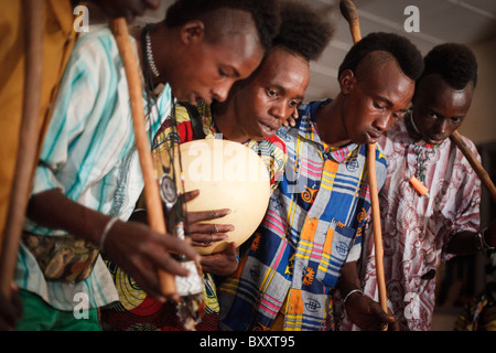 In the town of Djibo in northern Burkina Faso, Fulani 'doohoobe' (people who sing 'doohaali') dance in traditional fashion. Stock Photo