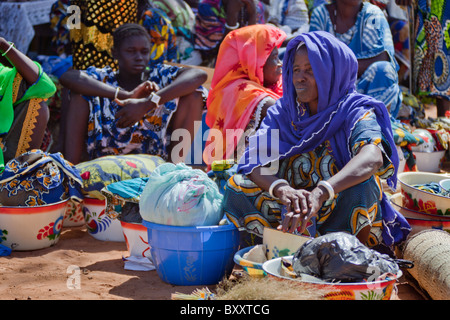 Women in the weekly market of Djibo in northern Burkina Faso. Stock Photo