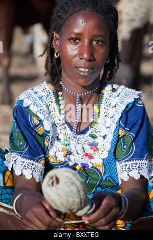 Fulani woman in the seasonal village of Bantagiri in northern Burkina Faso. The Fulani are traditionally nomadic pastoralists. Stock Photo