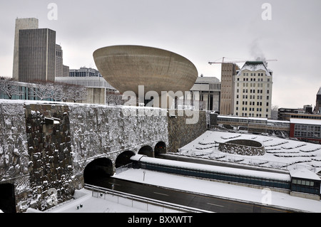 Empire State Plaza and downtown buildings in a winter day, Albany New York. Stock Photo
