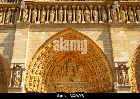 Gothic architecture of the facade of Notre Dame Cathedral, Paris