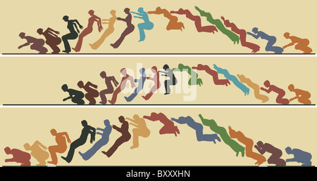 Illustrated silhouette sequences of a jumping man, woman and child Stock Photo