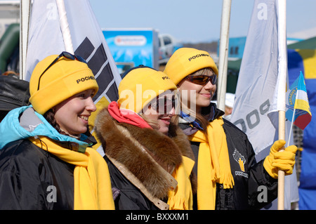 UST-BARGUZIN, RUSSIA - APRIL 11: The team of the oil concern Rosneft (former Yucos) at the 5th Annual Baikal Fishing, April 11, Stock Photo