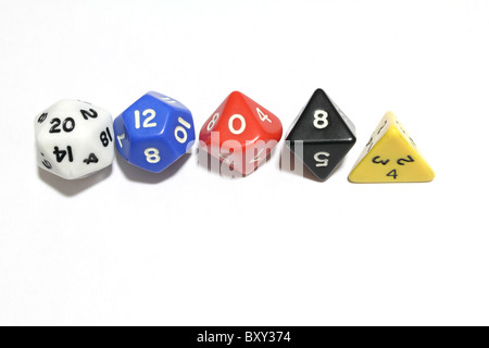 Dice used to play RPG game. White background. Stock Photo