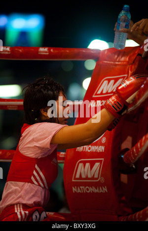 Muay Thai boxer between rounds, Bangkok, Thailand Stock Photo - Alamy