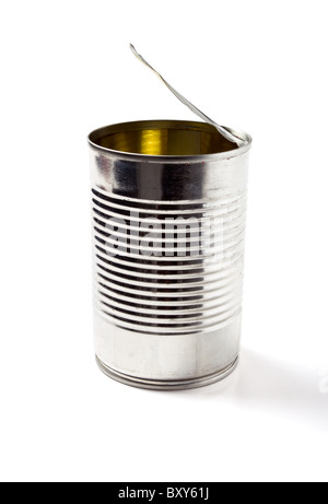 A silver tin can isolated on a gray background Stock Photo - Alamy