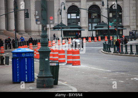 Routing traffic with pylons on Centre St in front of New York city ...