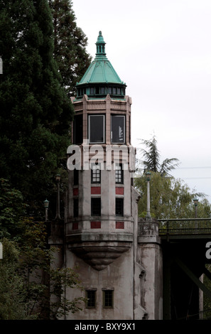 Montlake Bridge control station for raising the bridge for ships and sail vessels going through to Lake Washington or Lake Union Stock Photo