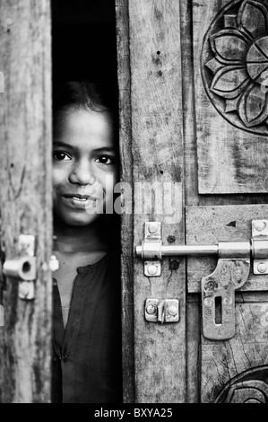 Pretty Young Girl Peaking through the Schoolyard Fence Luang Prabang ...