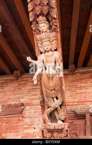 Newari style wood carvings on temples at Durbar Square in Kathmandu, Nepal Stock Photo