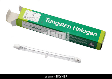240 volt 200 watt tungsten halogen bulb and box Stock Photo