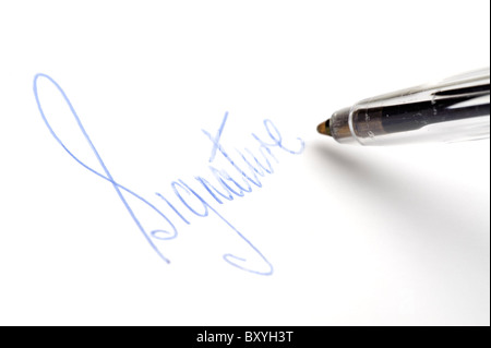 Ballpoint pen writing signature Stock Photo