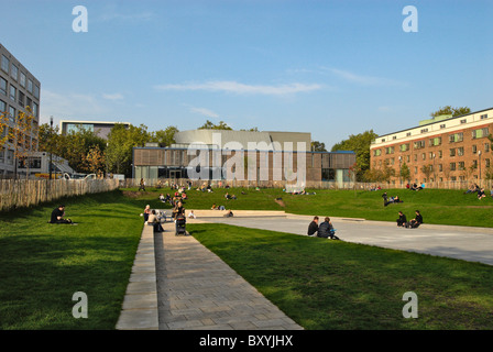 Green space outside Hampstead Theatre Swiss Cottage London UK Stock Photo