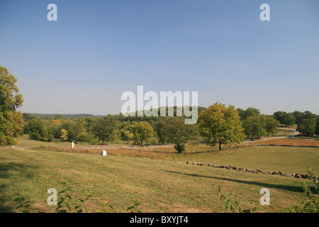 View towards Culps Hill from close to the Evergreen Cemetery, Gettysburg National Military Park, Pennsylvania, United States. Stock Photo