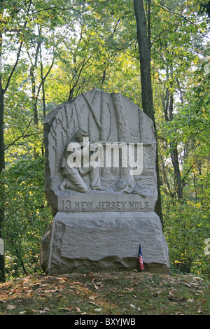 13th New Jersey Volunteers Memorial, Culp's Hill, Gettysburg National Military Park, Pennsylvania, United States. Stock Photo