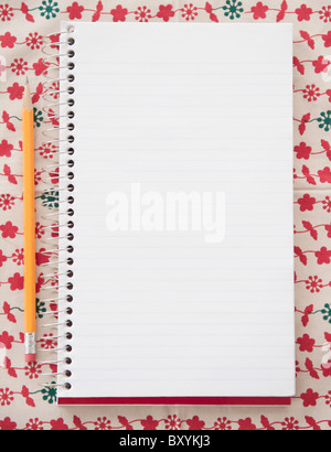 Blank notebook with pencil, directly above Stock Photo