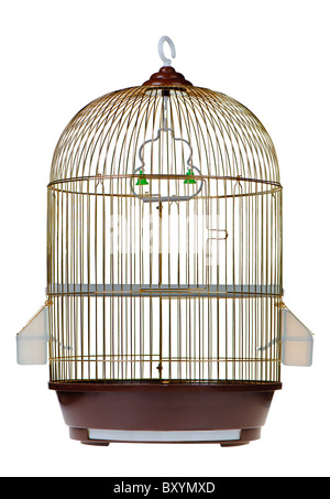 Gold cage. It is isolated on a white background. Stock Photo