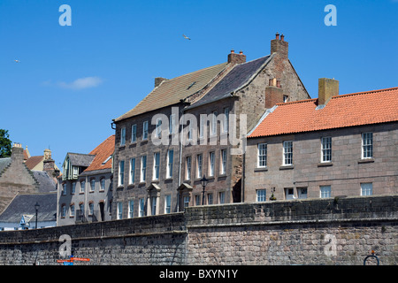 Houses above the walls near The Shore Gate Berwick-upon-Tweed Northumberland  England Stock Photo
