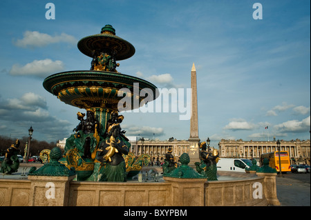 Paris, France, Wide Angle View, Street Scenes, French Historic Monuments, Place de la Concorde,  'The Fountain of River Commerce and Navigation' Stock Photo