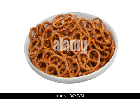 Pretzels in bowl on white background Stock Photo