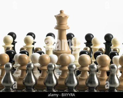 Queen with mixed teams of pawns Stock Photo