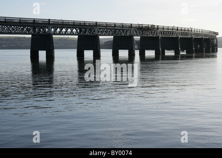 Railway bridge crossing the Tay from Dundee to Fife. Stock Photo