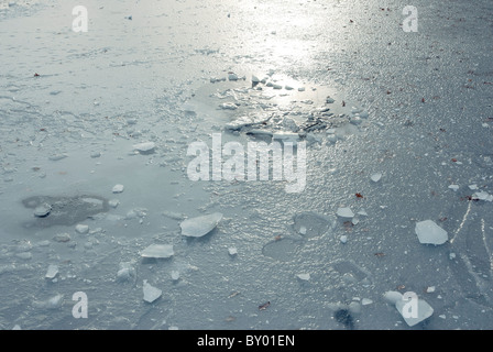 Frozen ice on a pond Stock Photo