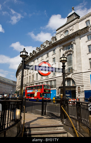 Underground entrance in Piccadilly Circus with Regents Street in background Stock Photo