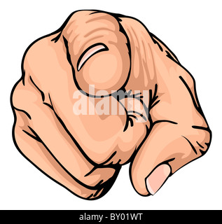 a colour illustration of a human hand with the finger pointing or gesturing towards you. Stock Photo