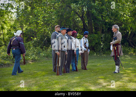 A reenactment of Confederate soldier infantry training. Stock Photo