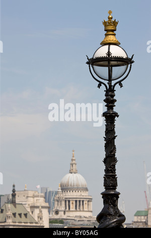 Lamp post on the Thames River Walkway outside South Bank Centre with St Pauls in background Stock Photo