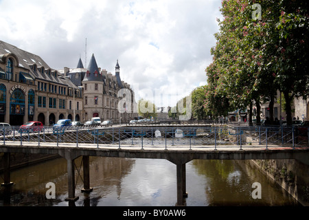 Bridges over the River Odet running through the town of Quimper in Brittany France Stock Photo