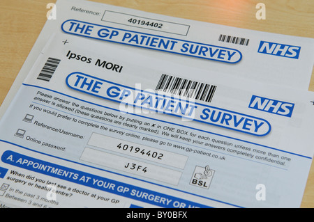 NHS GP patient survey document Stock Photo