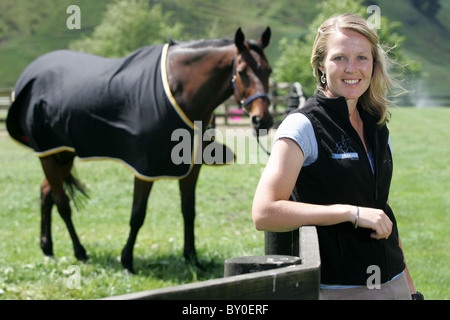 Top young dressage rider Hannah Appleton with her horse Grace, Brightwater, Nelson, New Zealand Stock Photo